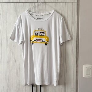 Karl Lagerfeld White Tee with Yellow Car Print